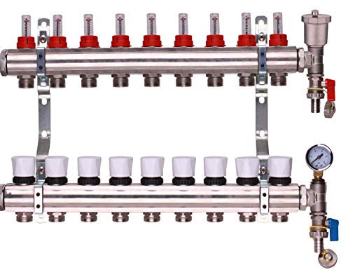 Brass Underfloor Heating Manifolds 2-12 Port Options (9 Ports)