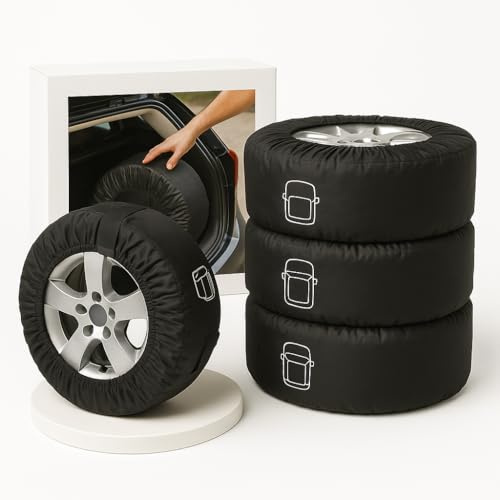 4x Reifenschutzhülle – strapazierfähige Reifenhüllen Set aus Polyester für Sommer- & Winterreifen bis 280 mm Breite, 76 cm Ø – Reifenaufbewahrung tasche mit Tragegriff