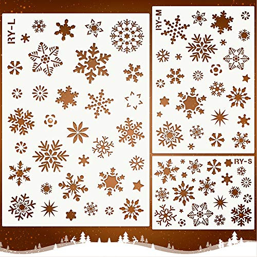 Mocoosy Jul snöflinga schablonmall - snöflinga schabloner för målning på trä återanvändbara vintersemester schabloner hantverk plast jul snöflingor gör-det-själv dekoration för fönster glas vägg dörr