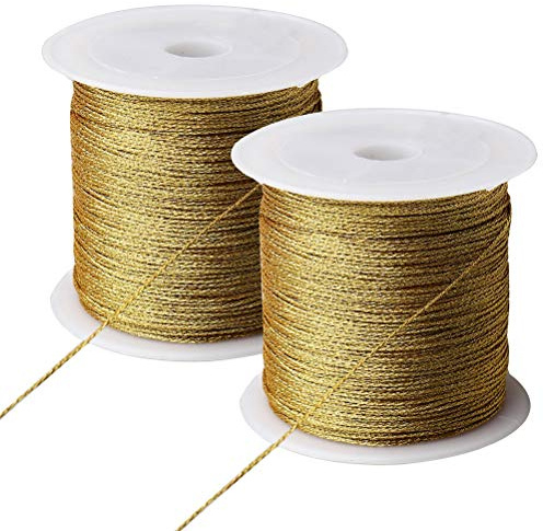 2 rotoli di cordoncino metallico, 100 metri di cordoncino Craft Cord per carta regalo, decorazione natalizia, artigianato (oro)