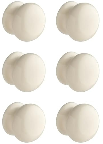 Hiatt Hardware Ceramic Cabinet Drawer Knob, Ivory, 6 Pack | For interior doors; fixings included; round; 30mm; ivory finish; includes fixings.