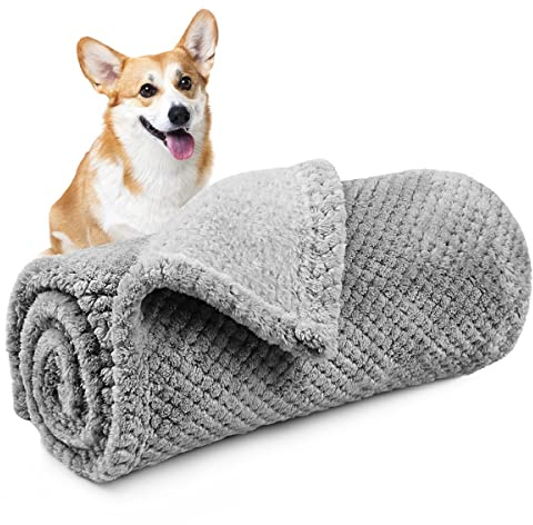 Onarway Dog Blanket Washable Medium 70x100cm Puppy Blanket, Fluffy Fleece Pet Blanket Throw for Puppy Dogs, Cats and Other Small Medium Pets Grey