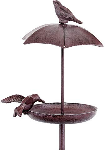 Moritz Vogeltränke Erdspieß 95 cm braun – Vogelbad Stab Vogel Gartendeko | Frostbeständige Trinkstelle mit Ziervogel über der Schale, für Beet, Rasen und Pflanzkübel, wetterfest und nostalgisch
