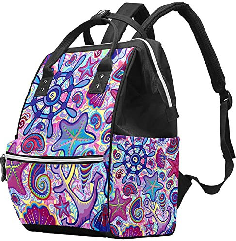 Wickeltasche mit nautischem Anker, Seestern, Muscheln, große Kapazität, Babytasche, multifunktional, Reiserucksack, Wickeltasche, Stilltasche für Babypflege