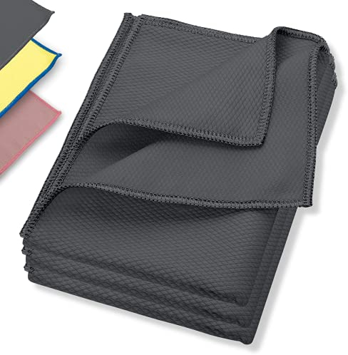 ELEXACLEAN Fenstertuch streifenfrei, Premium Mikrofaser Scheibentuch (3 Stück, 60x40 cm, anthrazit/dunkel-grau) Glas Putztücher Autotuch für Innen & Außen