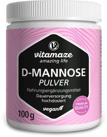 D-Mannose Pulver hochdosiert & vegan, 2000 mg pro Tagesdosis, 100 g Doseninhalt zur Dauerversorgung, Nahrungsergänzung ohne unnötige Zusatzstoffe, Made in Germany