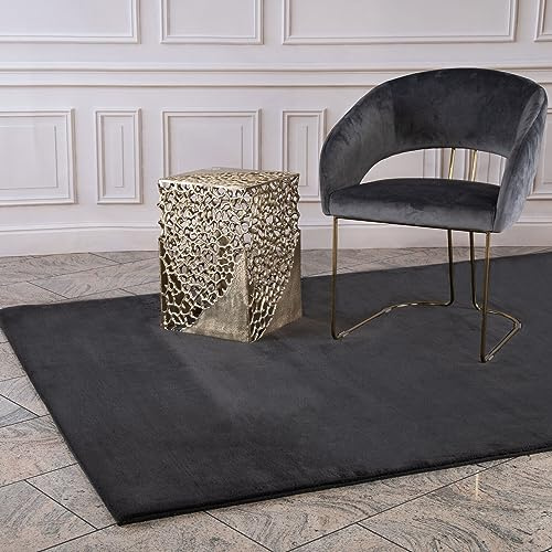 carpet city Hochflor Teppich Wohnzimmer - Einfarbig Graphit - 120x170 cm - Super Soft Polyester, Samtig-Flauschiger Flor - Fell-Teppiche für Schlafzimmer, Esszimmer, Arbeitszimmer