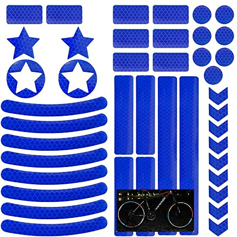 Hillylolly Reflektoren Aufkleber Sticker, Reflektor Aufkleber Fahrrad, 42 Stück Fahrrad Aufkleber Reflektierend, Reflexfolie Selbstklebend, Reflexsticker Kleidung, Leuchtaufkleber (Blau)