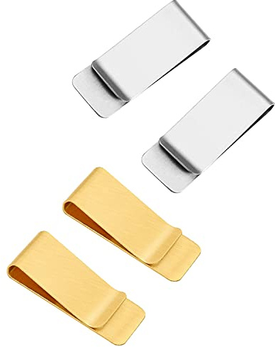 ZHjuju Pinza para Billetes de Acero Inoxidable, 4 Pinzas para Billetes de Metal Pinzas para Billetes de Metal Titular de la Tarjeta de crédito Clips para Billetes Delgados (2 Dorados y 2 Plateados).