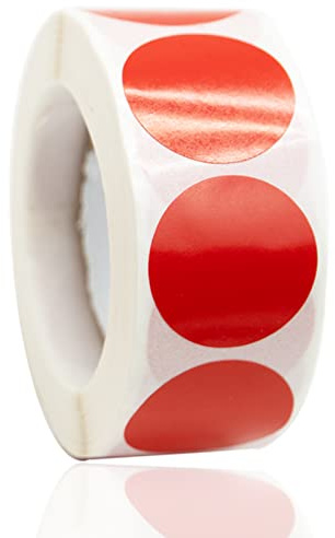 Adesivi colorati a pois, 500 pezzi, 25 mm, colore rosso, etichette adesive rotonde per codifica etichette adesive in carta lucida per fai da te, artigianato, sacchetti regalo, biglietti e buste