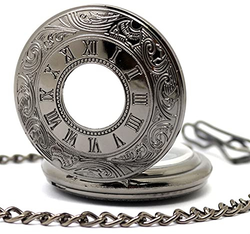 Silver/brons/svart arabiska siffror kvarts antik hänge halsband fickur, herr och dam kedja fickkedja herrfickur (färg: D)