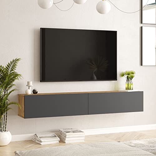 [en.casa] TV Lowboard Lapinlahti TV Schrank hängend TV Board 30 x 180 x 32 cm Fernsehschrank mit 2 Türen Wandregal Fernsehtisch Eicheoptik rustikal/Anthrazit