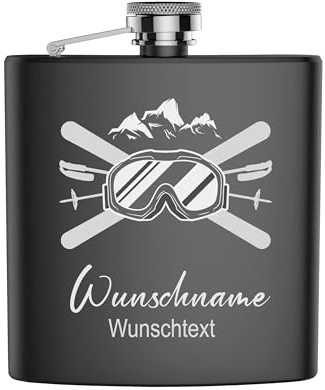 FORYOU24 Edelstahl Flachmann mit Gravur Skibrille mit persönlicher Namens Gravur | Geschenk Wandern Klettern Bergsteiger Ski Fahrer Urlaub