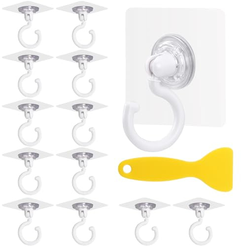 YiliYa Haken Selbstklebend,12 Stück Haken 360° Drehen Deckenhaken Ohne Bohren Handtuchhaken Transparent Wasserdicht Wandhaken für Bad Küche