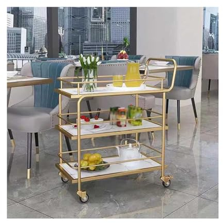Barwagen für zu Hause 3-stöckiger Barwagen for zu Hause, Küchen-Servierwagen, moderner Weinwagen mit Rädern, goldener mobiler Getränkewagen, Getränke-Bartisch for die Party im Esszimmer zu Hause Mobil