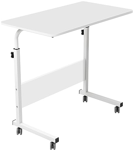 SogesGame Beistelltisch, 31,5 Zoll verstellbarer Laptop-Ständer, tragbarer Wagen-Tablett, Nachttisch, Computertisch, Sofa, Beistelltisch mit Rollen, Weiß