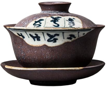 ppARK Taza de té Sopera de cerámica Gaiwan Antigua con Tapa, Tazas de café para Ceremonia del té de Kung Fu, tazones para Regalos de Familiares Interiores, 1 Unidad gaiwand