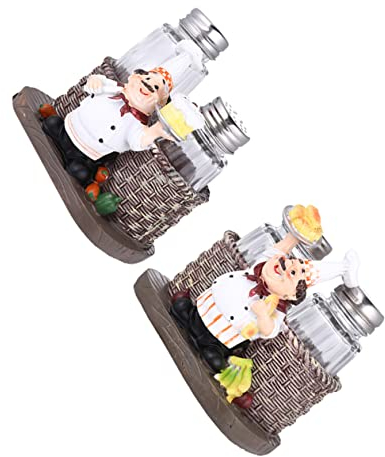 PRETYZOOM 2sets Resin Chef Ornament Seasoning Shaker Decoration for Kitchen Tabletop Lovely Pepper Bottle Decor for Seasoning Storage