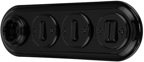 Unterputz Porzellan Retro Steckdose, Schalter, 4-fach, All-in-One, SET Serie PR1 schwarz