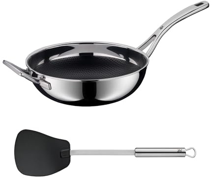 WMF Set 2-teilig Profi Resist Wokpfanne 28 cm, Wokpfanne Induktion, Mehrschichtmaterial vollbeschichtet, Wok Induktion, backofenfest und Profi Plus Wender Kunststoff 36,2 cm, Pfannenwender