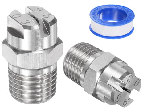 M METERXITY 2-Pack Flat Fan Spray Tip, 95 Degree 1/4BSPT Male Stainless Steel Pressure Washer Nozzles Cleaner Nozzle Replacement W Sealing Tape for Water Guns (1.1mm Orifice)