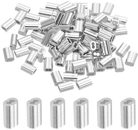 sourcing map 3/64 1.2mm Aluminum Crimping Loop Sleeve Double Ferrule for Wire Rope Cable Line End, Silver 100pcs