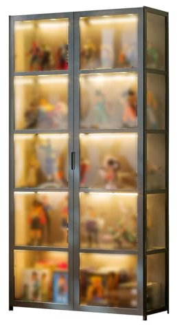 Moderner grauer Glasvitrine mit Acryltüren, staubdichter Aufbewahrungs-Organizer für Wohnzimmer, 5 Ablagen, 82 cm