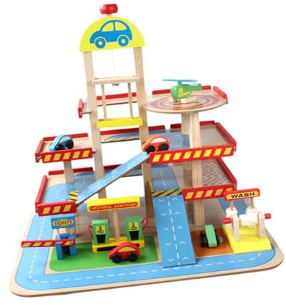 Sharplace Juego de Garaje de Madera para Niños, Simulación de Coches, Pista de Juego de rol, Surtidor de Realista, Garaje para Niños de Preescolar