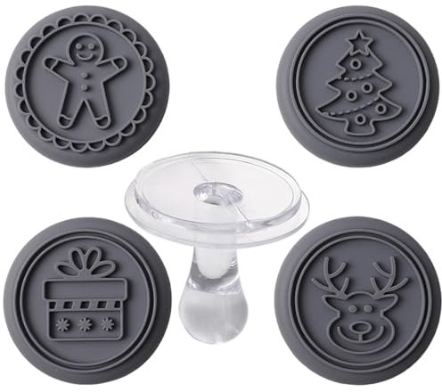 ycezw Set di 4 timbri per biscotti natalizi, in silicone, adatti per alimenti, con alce, scatola, alberi di Natale, omini di pan di, fondente, biscotti, per bambini