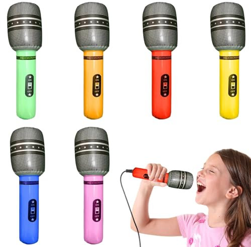 Ensemble de Microphone Gonflable,Gonflable Party Microphone,Instruments Musique Gonflable,Jouets Gonflables pour Les Fêtes Carnaval Disco Party 80s et 90s,6PC