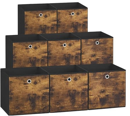SONGMICS Aufbewahrungsbox, 8er Set, Ordnungsboxen, Faltbox, 30 x 30 x 30 cm, Stoffbox, für Würfelregal, Organizer für Kleidung, für Schlafzimmer Wohnzimmer, vintagebraun-schwarz RFB830B01
