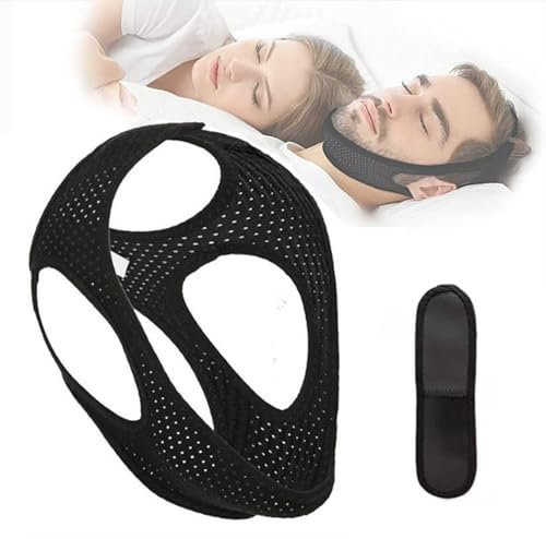Correa Antironquidos para Barbilla, Ajustable Transpirable Chin Strap Ronquidos Soluciones, Dispositivo Eficaz para Reducir Ronquidos, Anti Snoring Chin Strap Dispositivos Anti Ronquidos (Negro)