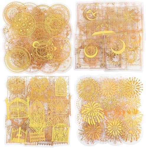 180 Stücke Scrapbooking Aufkleber, Infeelme Goldene Holografische Aufkleber | Dekorative selbstklebende Sticker für Bullet Journal, Tagebuch, Planer, Zeitplanbuch, Agenda, Kalender