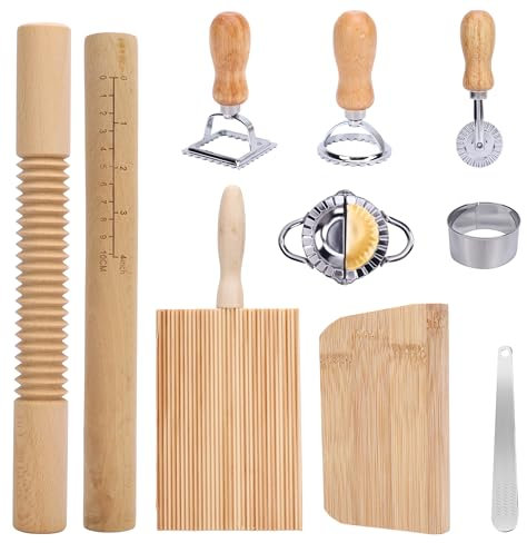 MEKOTRIN Pasta Maker Set - 10 PCS Pasta Making Tools Include Ravioli Stamp Cutters Gnocchi Board Rolling Pin Dumpling Ravioli Mould, Kitchen Tools Pasta Making Accessories