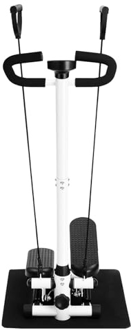 Stepper, Fitness Stepper Boden Stehend Übung Schrittmaschine Mit Lenker und Widerstandsbänder, bis 150kg, für tägliche Training im Hause Wohnung Büro, 29 * 39 * 110cm Schwarz