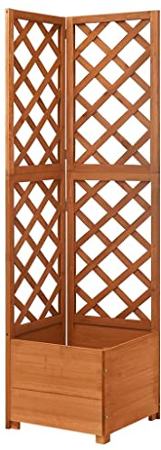 Eck-Pflanzkübel mit Rankgitter 40x40x150 cm, Blumenkasten aus Massivholz Tanne, Pflanzkasten mit Spalier für Kletterpflanzen, platzsparend für Balkon Terrasse Garten, Braun