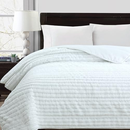 Colcha Boutí Cama 105 (200x270) Blanca Estampada - Moderna y Ligera con Diseño Artesanal 100% Microfibra Extrasuave - Cubrecama para Verano y Entretiempo con 1 Funda de Almohada (50x70) (Bangkok)