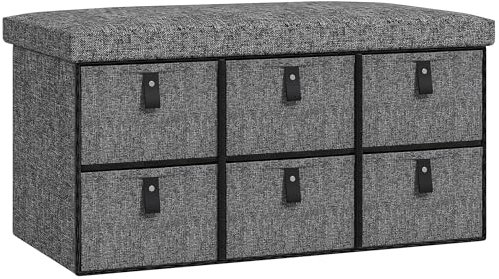 HOMCOM Schuhbank mit 6 Boxen, Sitzbank, Garderobenbank mit Leinenoptik, Schuhtruhe für 6 Paar Schuhe, für Diele, Flur, Dunkelgrau, 76,5 x 38 x 38 cm