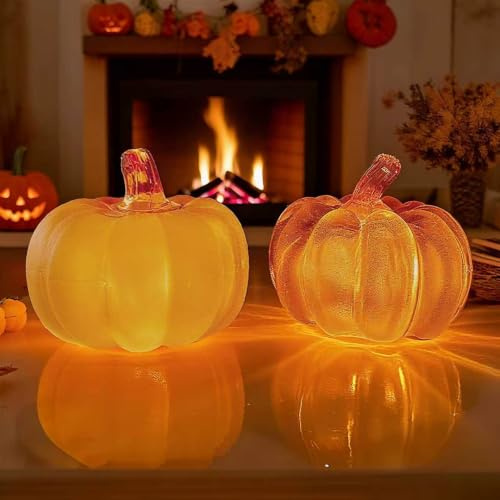 Aniepaa Höstdekoration pumpa dekoration med LED-ljus, höstdekoration halloween dekoration pumpa (gul)