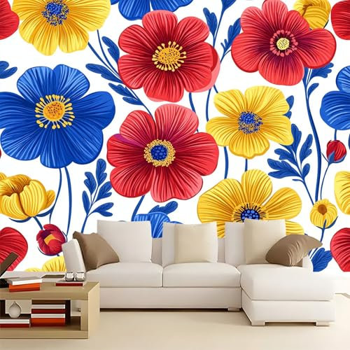 Carta Da Parati Soggiorno Fiori di piante colorate 350x256 cm Murale Poster Grande Arte 3D, Carta Da Parati Fotomurale Decora per Camera Letto, Sala Pranzo, Cucina