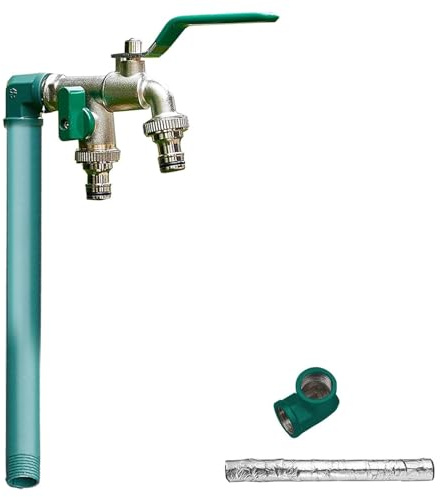 Selbststehende Garten-Wassersäule, 304 Edelstahl, frostfrei, für den Außenbereich, Doppelauslass für Bewässerung und Bewässerung, Gartenbrunnen (grün, 80 cm)