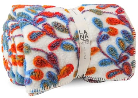 SUSANNA HOME DESIGN Plaid LANA ITALIA Coperta Lana Cotta 150x200 cm. Fantasia in Rilievo, Punto Cavallo, Elegante Coperta D'Arredo – Prodotta Artigianalmente in Italia (Ramages, 150x200)
