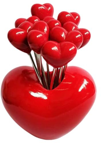 MUELODSIC Set da 10 Mini Forchette da Frutta in Metallo con Supporto a Forma di Cuore, Forchettine da Dessert e Antipasto per Cucina e Feste, Piccole Forchette da Cocktail Resistenti