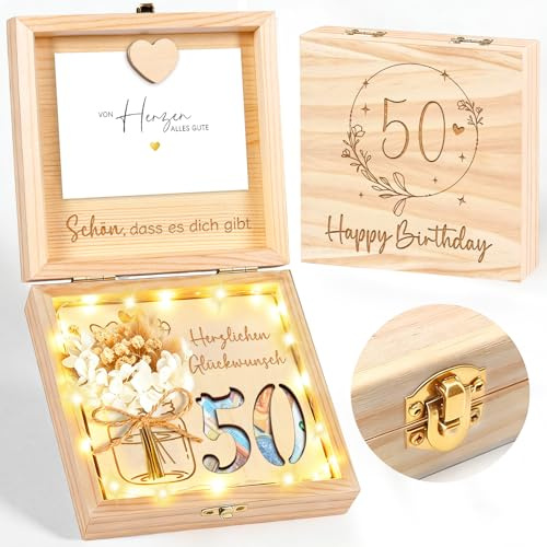 Geldgeschenke Geburtstag 50 us Holz, Geschenk zum 50 Geburtstag Frau Mann