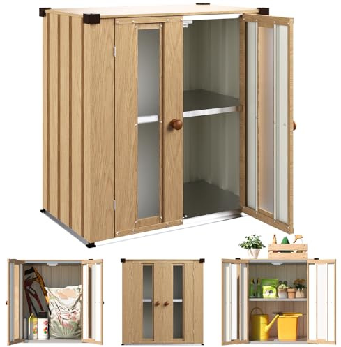 YODOLLA Pflanztisch mit Unterschrank, Gartenschrank 2-türig, Naturholz | wetterfest Kleingartenschrank mit herausnehmbarem Boden, vertikale Box – für Balkon & Garten, 77x46x79cm