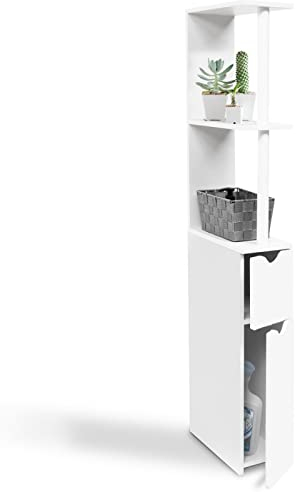 idmarket – Mueble WC - Estante de madera - Ahorro de espacio para baño - 2 puertas blancas