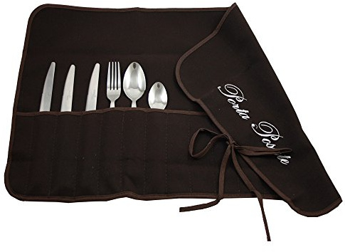 Magie di Casa Besteckhalter aus Stoff, Bestickt, 1 bis 1 verpackt, hergestellt in Italien (braun)
