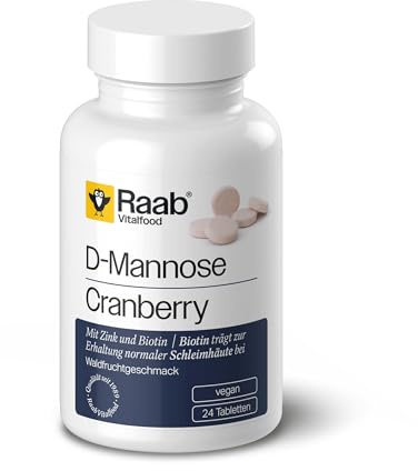 Raab Vitalfood D-Mannose-Cranberry Lutsch-Tabletten, 24 Stück, mit Vitamin C, Zink und Biotin, laborgeprüft, glutenfrei, vegan, 53 g