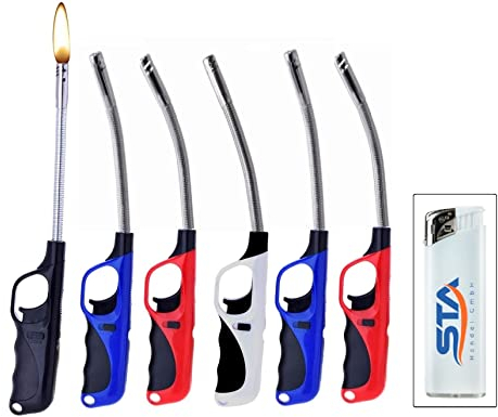 6 x Stabfeuerzeug FLEXIBEL 28,5 cm -V- Feuerzeug BBQ Feuerzeug Kamin Feuerzeug + 1 gratis Feuerzeug