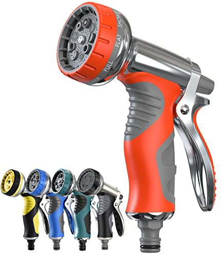 LUFENG Upgraded Hose Spray Gun 9 Adjustable Patterns Hose Nozzle Heavy Duty Metal High Pressure Hose Gun, Perfect for Garden, Watering Lawn, Car Washing, Cleaning, Pets Wash